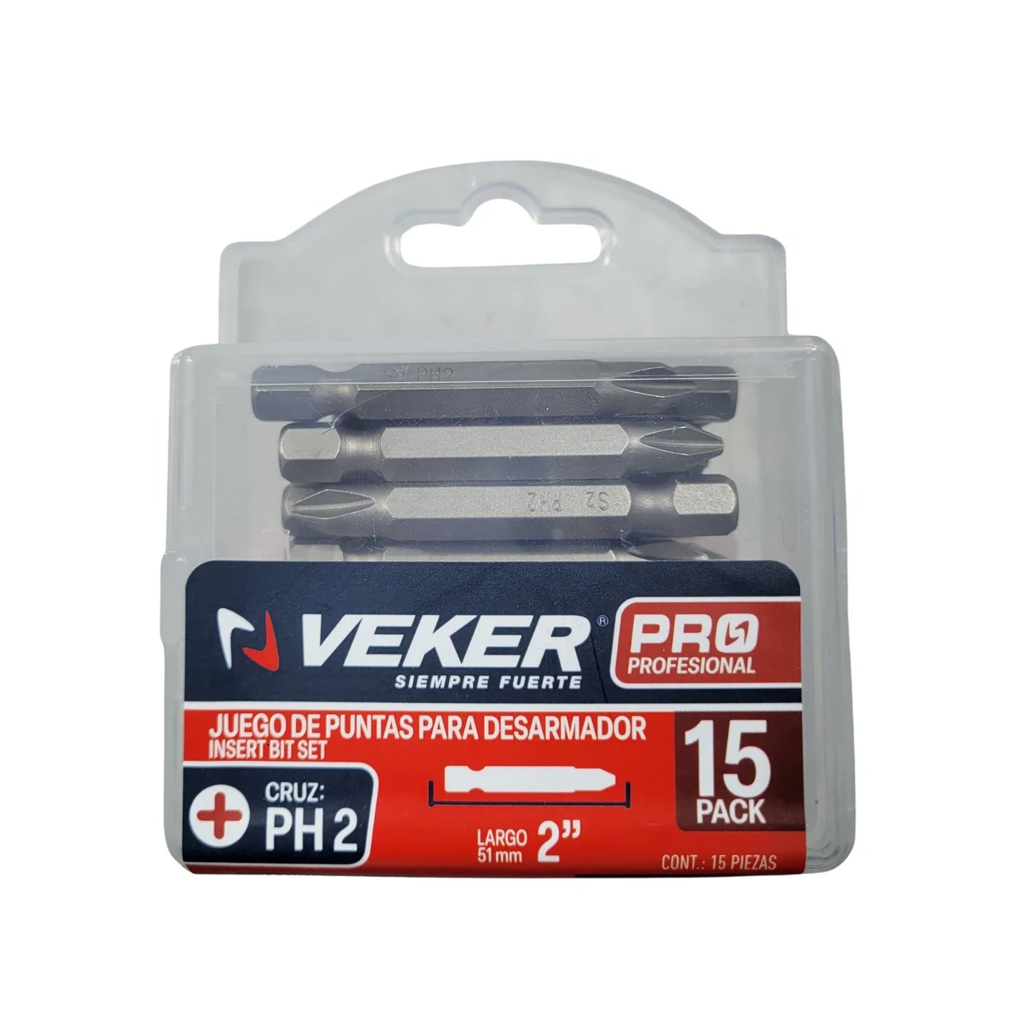 Juego de puntas Phillips 15 piezas para desarmador PH2 2" Veker 12373