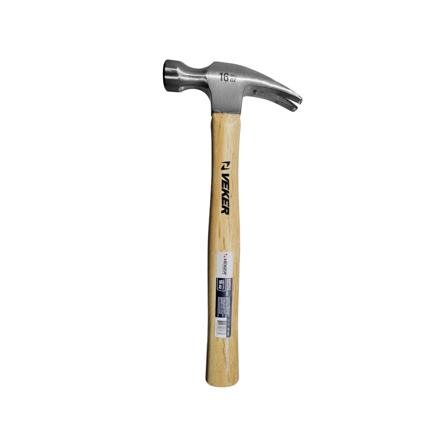 Martillo de uña curvada Veker 16 oz con mango de madera semi-pulido para construcción y carpintería