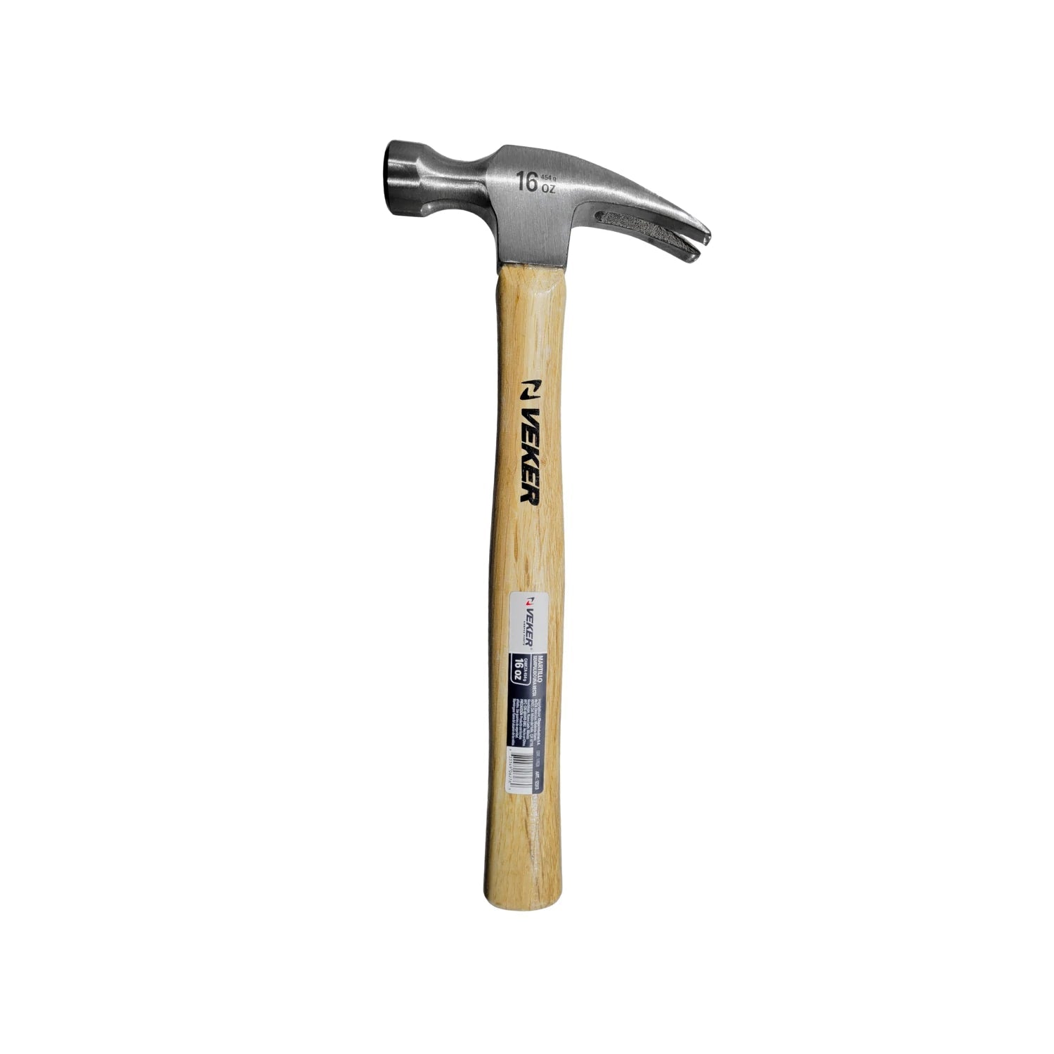 Martillo de uña curvada Veker 16 oz con mango de madera semi-pulido para construcción y carpintería