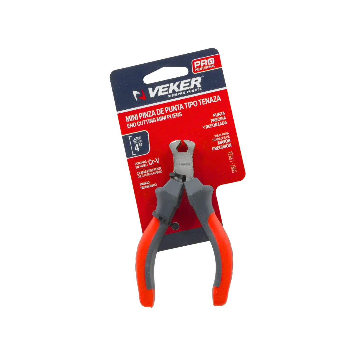 Mini pinza de corte tipo tenaza Veker 4 pulgadas, acero Cr-V, mango ergonómico naranja/gris para precisión.