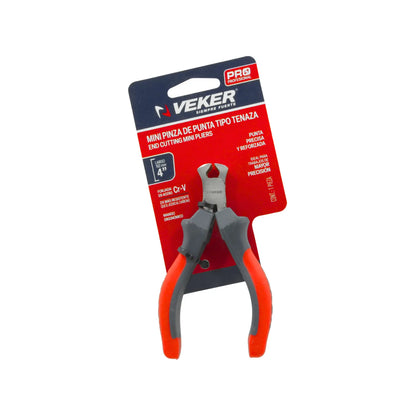 Mini pinza de corte tipo tenaza Veker 4 pulgadas, acero Cr-V, mango ergonómico naranja/gris para precisión.