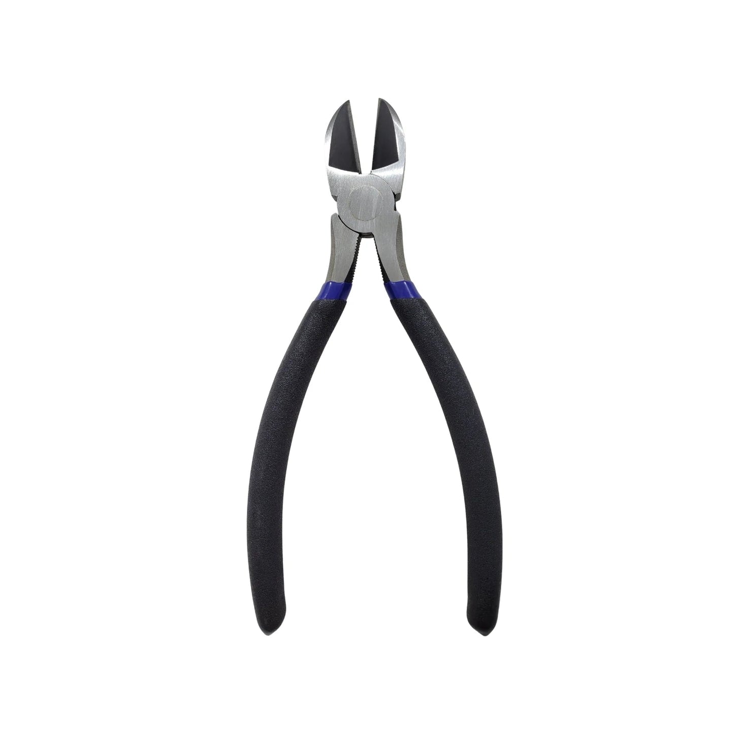 Pinza de corte diagonal 8 pulgadas con mangos ergonómicos negros y azules, ideal para electricistas