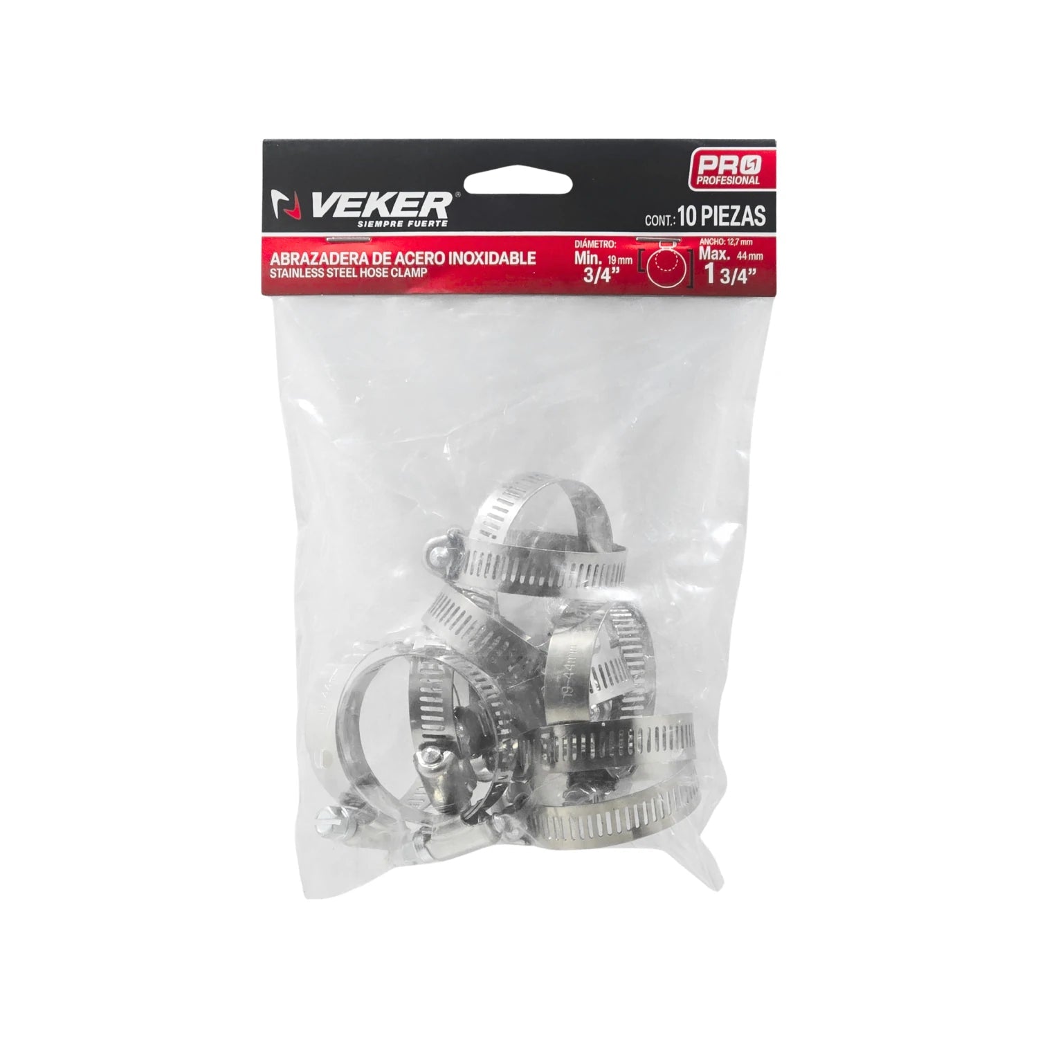 Abrazaderas sin fin Veker de acero inoxidable, 10 piezas, para mangueras 3/4" a 1 3/4"