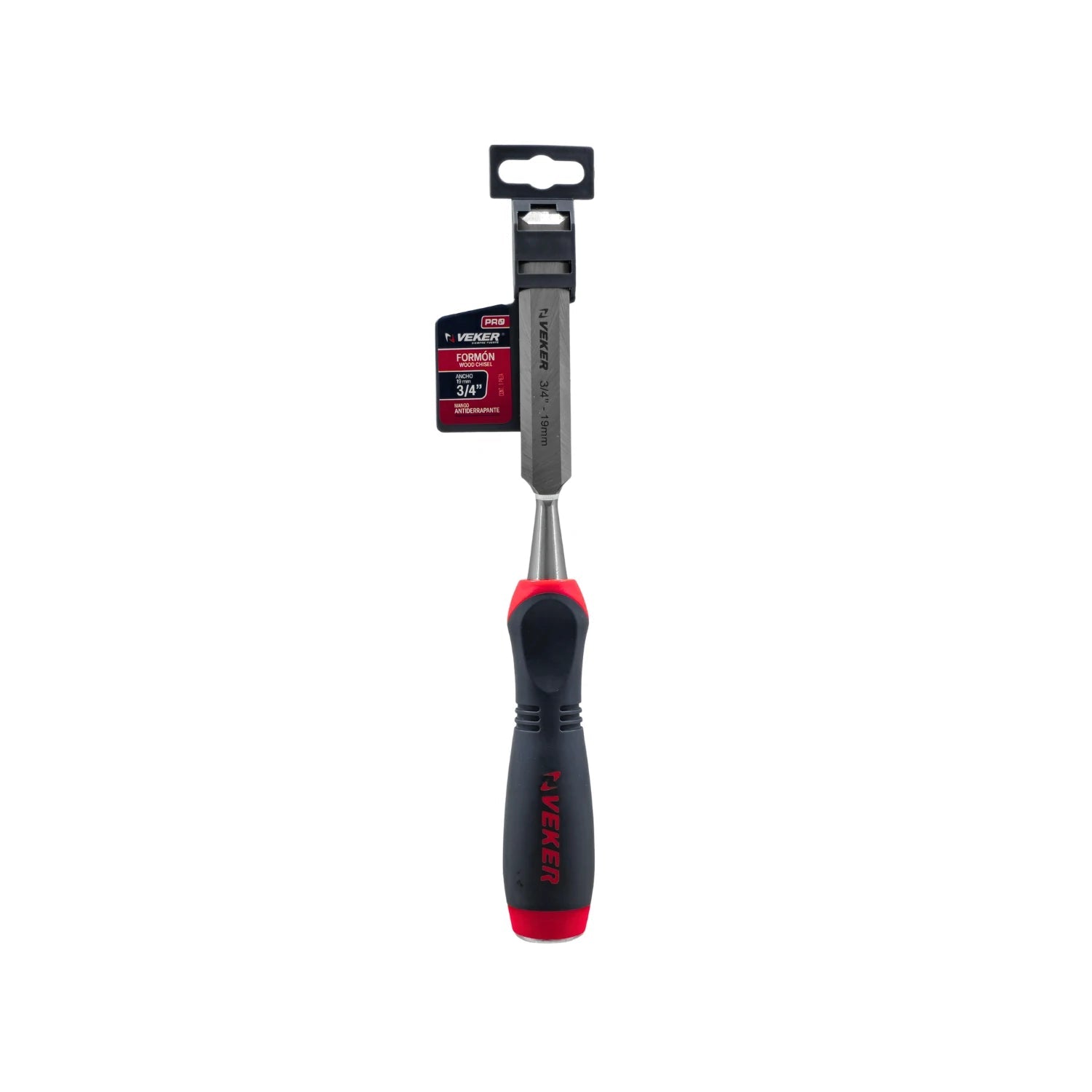 Formón Veker 3/4 pulgada (19mm) para madera, mango comfort antiderrapante negro y rojo