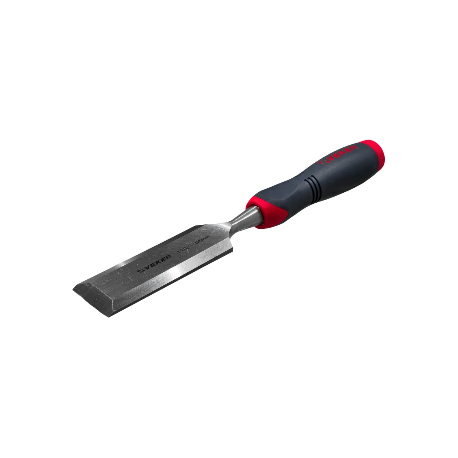 Formón Veker 1 1/2" (38mm) hoja de acero con mango ergonómico confort negro y rojo para carpintería