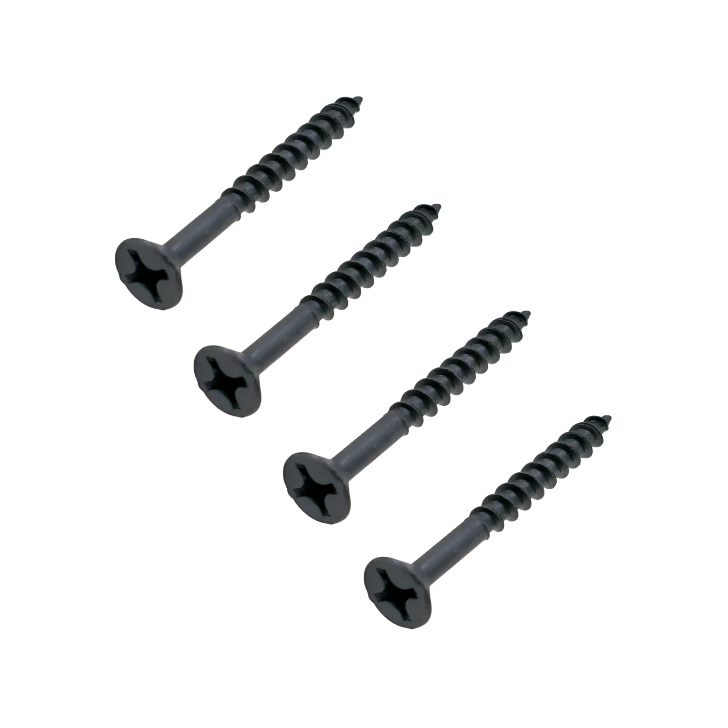 Cuatro pijas para madera negras 12x2, cabeza Phillips plana