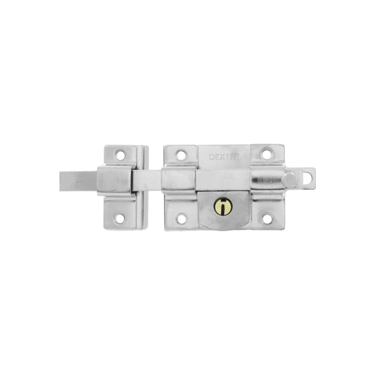 Pasador de seguridad con llave Dexter acabado cromo para puertas y portones.