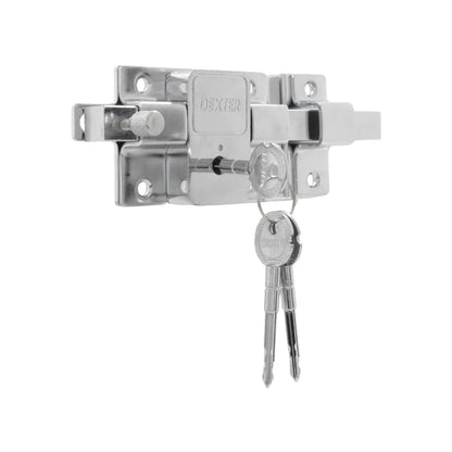Pasador de seguridad Dexter con llave cerrojo metálico cromado de sobreponer para puertas y rejas