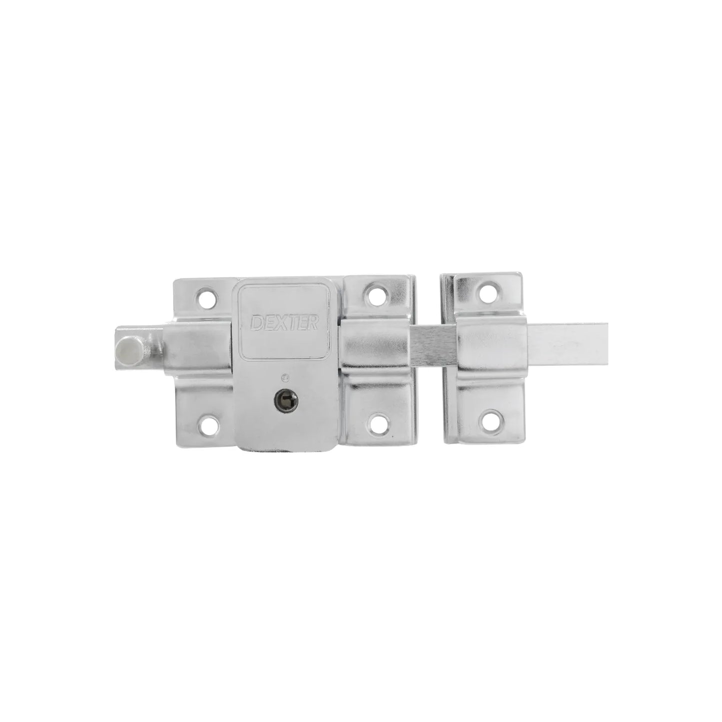 Pasador con llave Dexter de acero cromado para puertas, cerrojo de seguridad manual con orificios de fijación.
