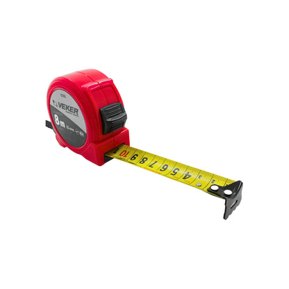 Flexómetro VEKER 8m x 25mm cinta métrica roja con freno para medición profesional en construcción y hogar