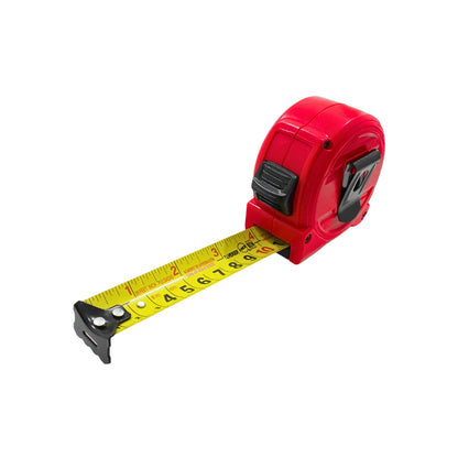 Flexómetro de 8 metros marca Vexer color rojo con escala dual en pulgadas y centímetros para medición profesional.