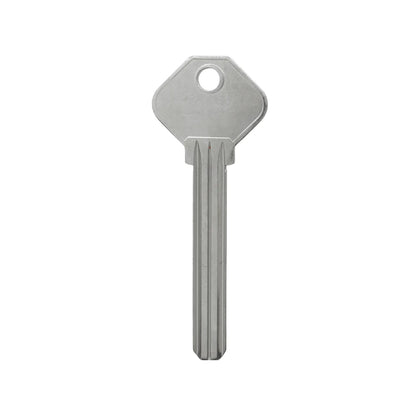 Llave de cruz en bruto niquelada con perfil de cuatro lados para duplicados de cerrajería de seguridad.