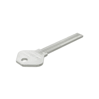 Llave en bruto Dexter cromada para duplicado de llaves de cilindro y cerraduras de puertas.