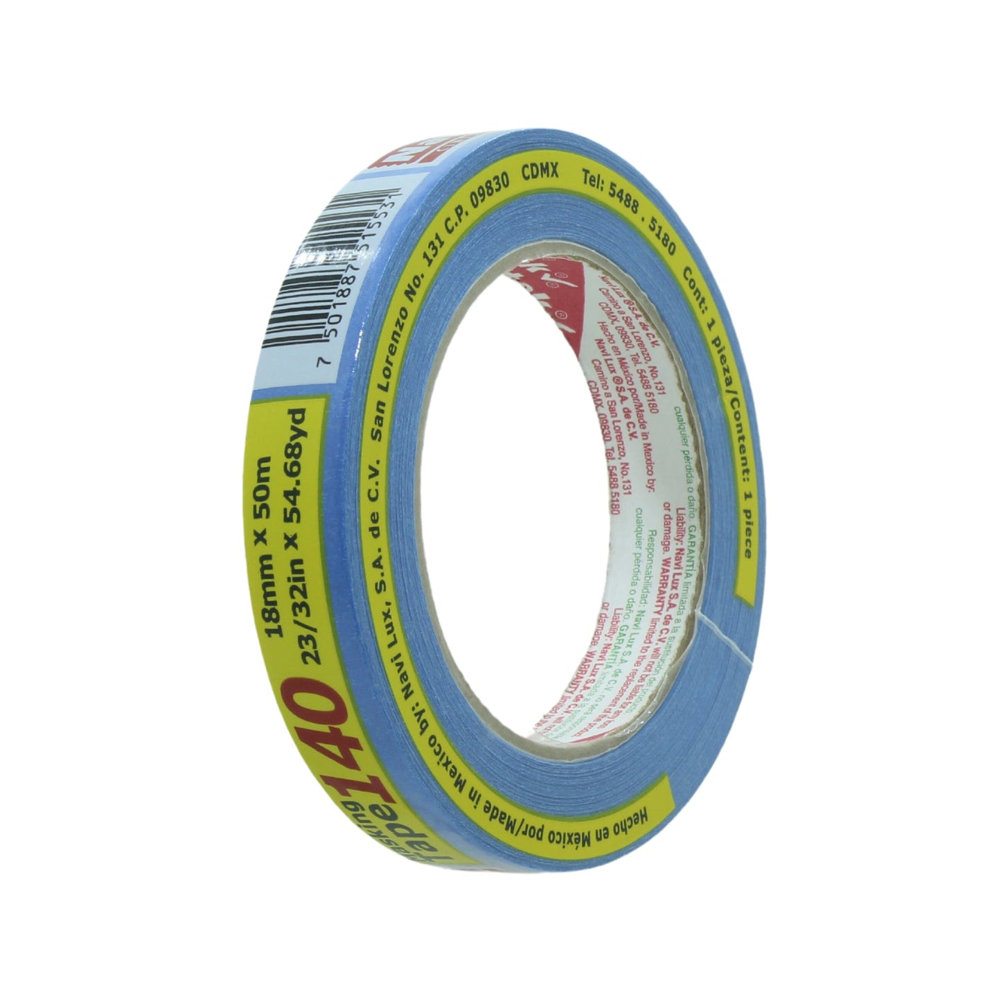 Rollo de cinta masking tape azul de 18mm x 50m para pintura y usos generales en ferretería