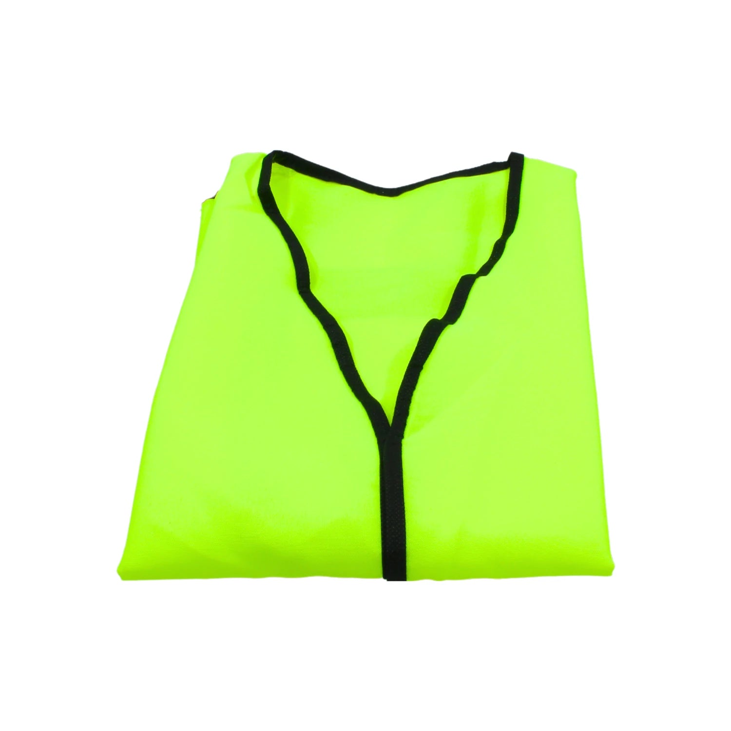 Chaleco de seguridad amarillo neón plegado, vestimenta de alta visibilidad para obras y entornos de trabajo