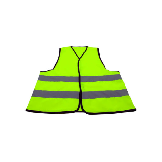Chaleco de seguridad amarillo fluorescente con dos bandas reflectantes grises para alta visibilidad