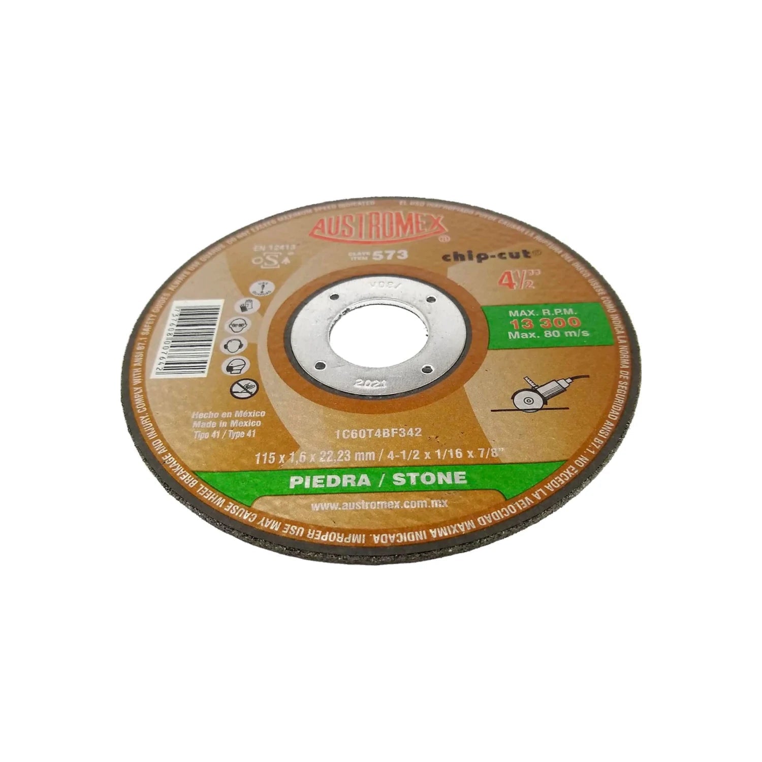 Disco de corte Austromex 573 chip-cut para concreto y piedra de 4 1/2 pulg, 13300 RPM