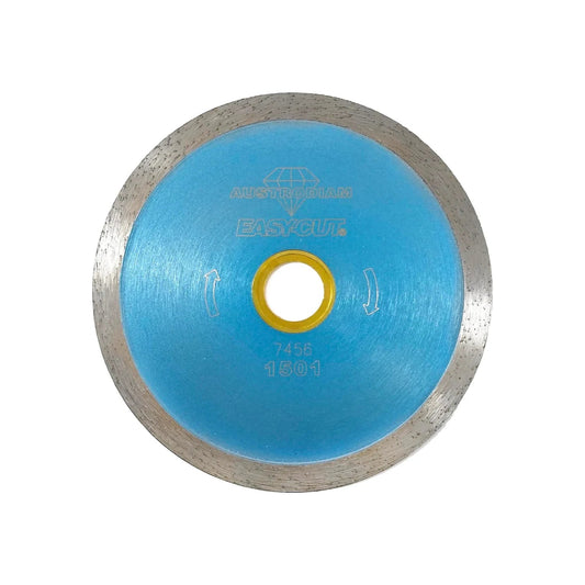Disco diamantado Austrodiam Easy-Cut 1501 de 4 pulgadas, corona continua azul para corte de cerámica y porcelanato.