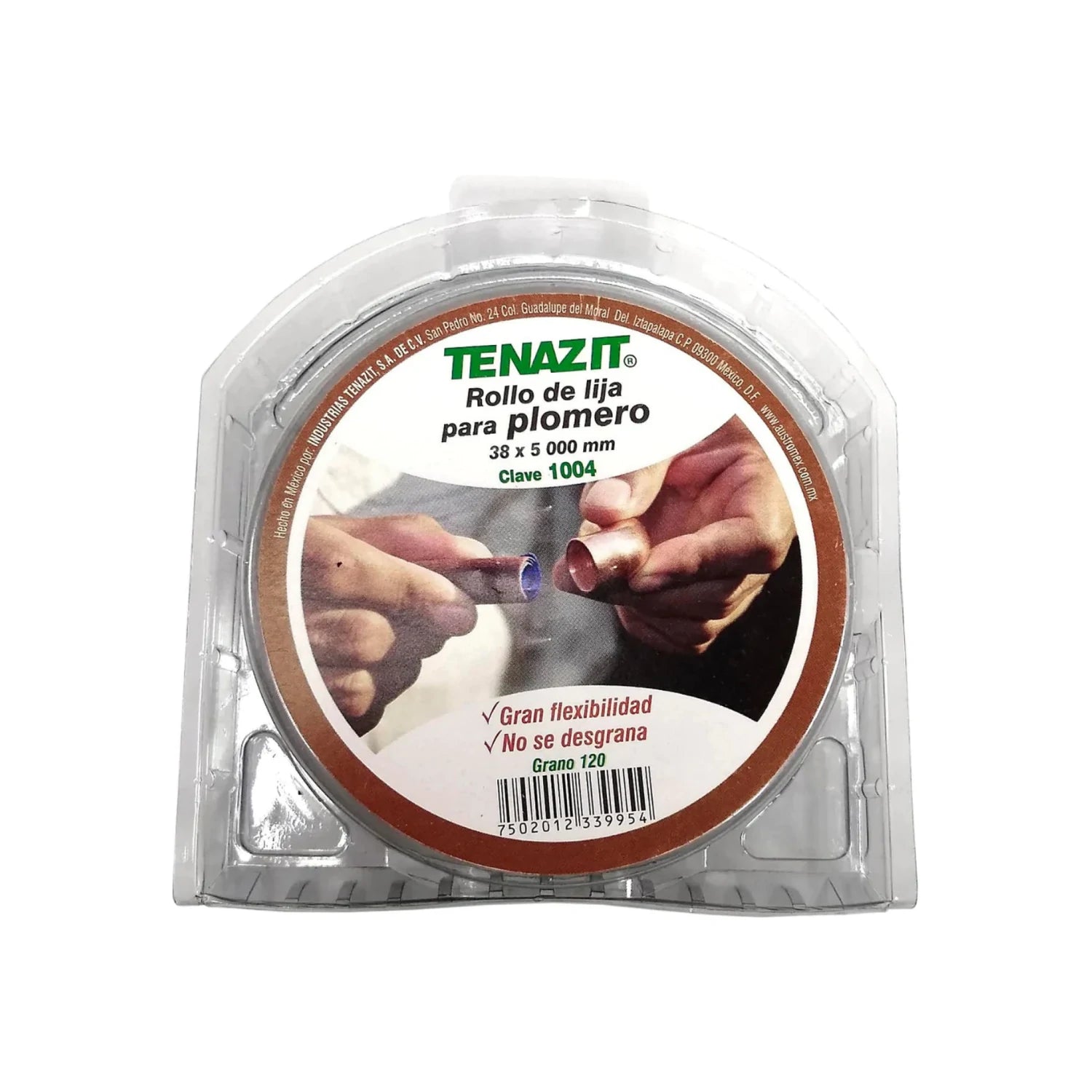 Rollo de lija Tenazit para plomero grano 120, 5 metros, ideal para limpiar tuberías de cobre y PVC.