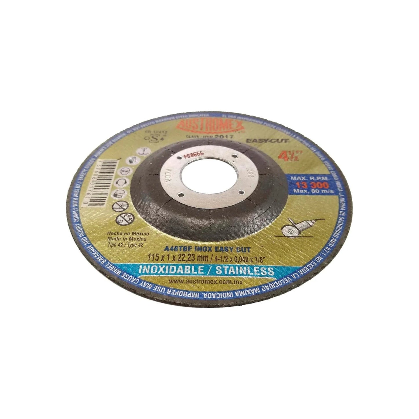 Disco de corte Austromex A46TBF Easy Cut 4 1/2 pulgadas para acero inoxidable y metal