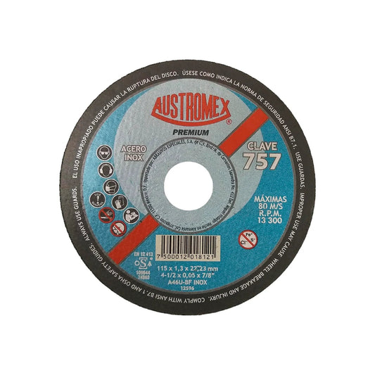 Disco de corte Austromex 757 para metal y acero inoxidable 4 1/2 pulgadas, delgado, abrasivo, 13300 RPM