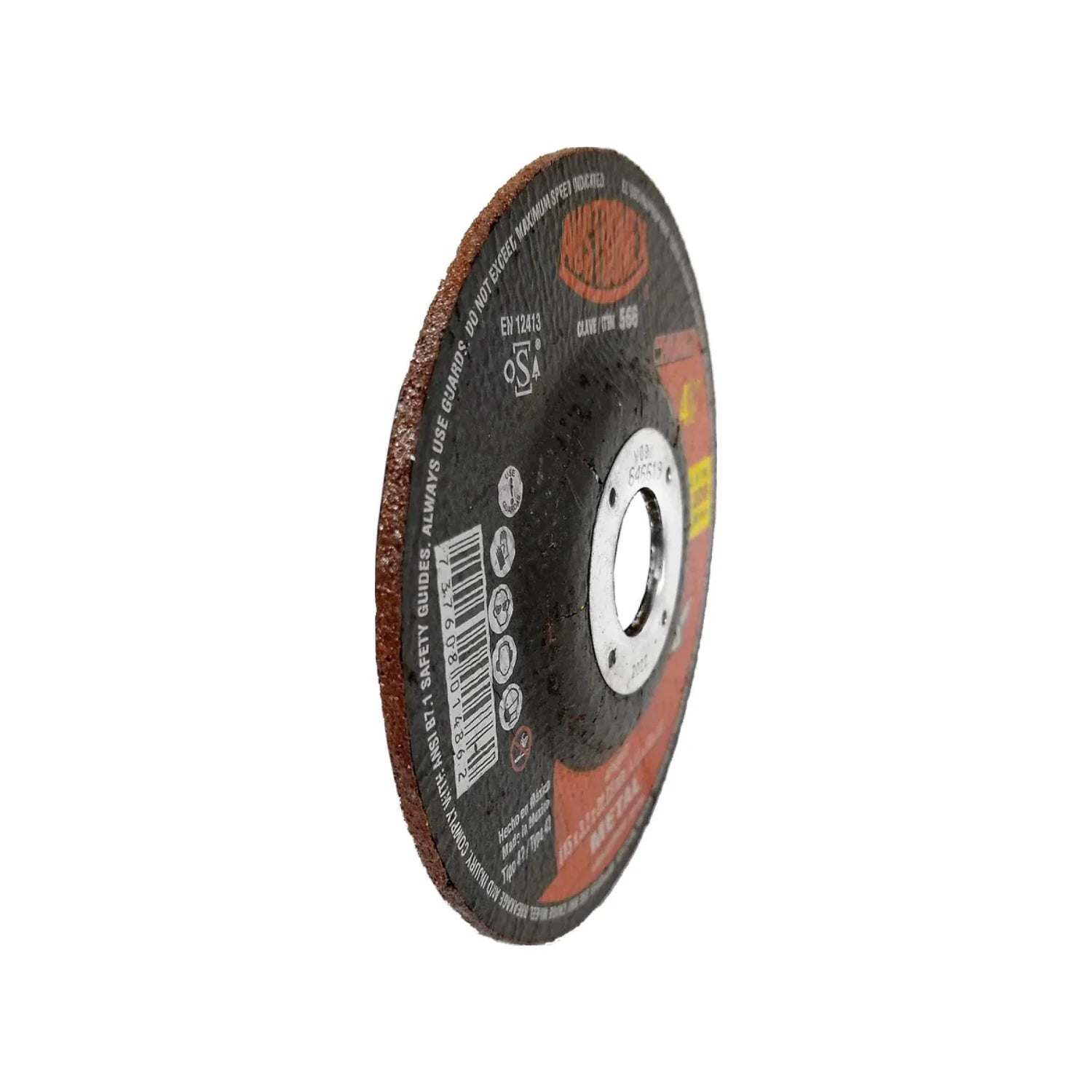 Disco de corte abrasivo Austromex 566 para metal, 4 1/2 pulgadas, resistente, uso en esmeriladora.