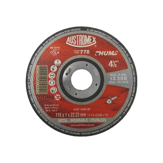 Disco de corte Austromex 778 para acero inoxidable y metal 4 1/2 pulgadas, máx 13300 RPM