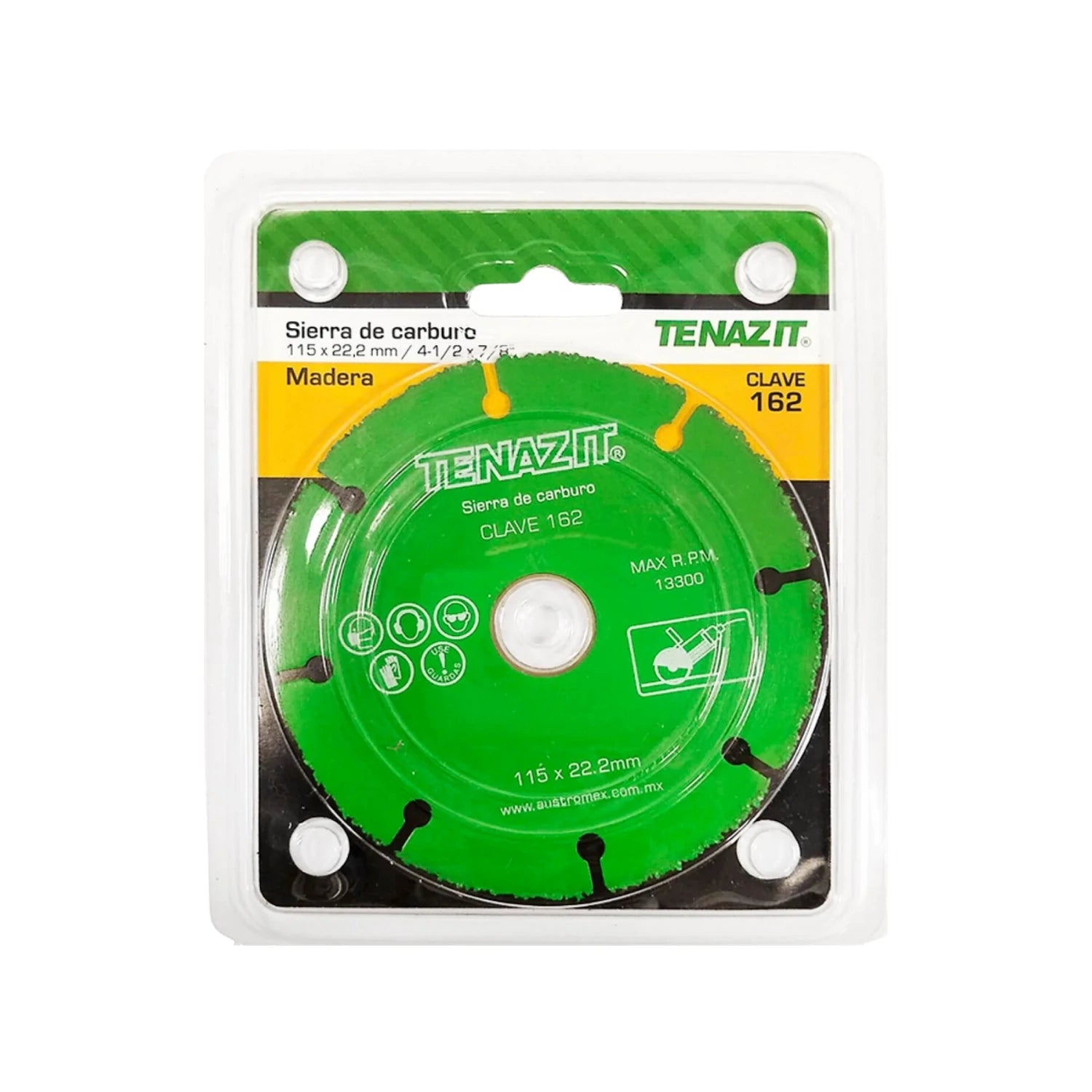 Sierra de carburo Tenazit 162 para madera, 4-1/2 pulgadas, disco verde, 13300 RPM