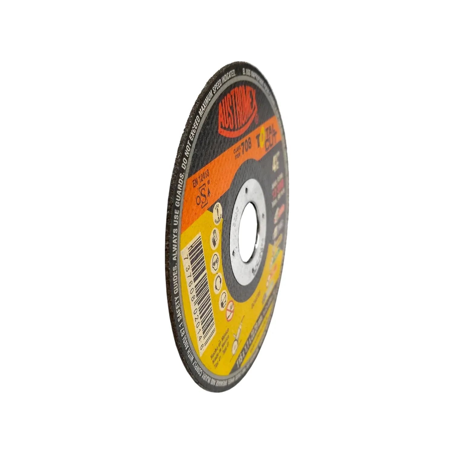 Disco abrasivo Austromex 708 Total Cut 4 1/2 pulg multiconstrucción, negro y naranja, para amoladora