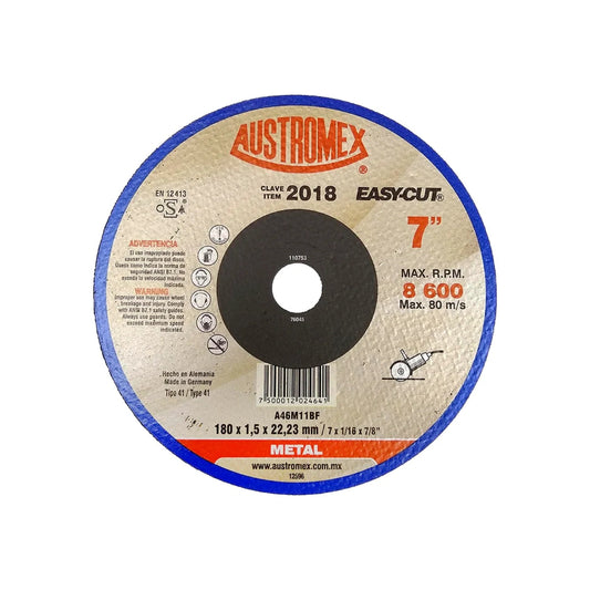Disco de corte Austromex 7" para metal, EASY-CUT 180x1.5x22.23mm, 8600 RPM