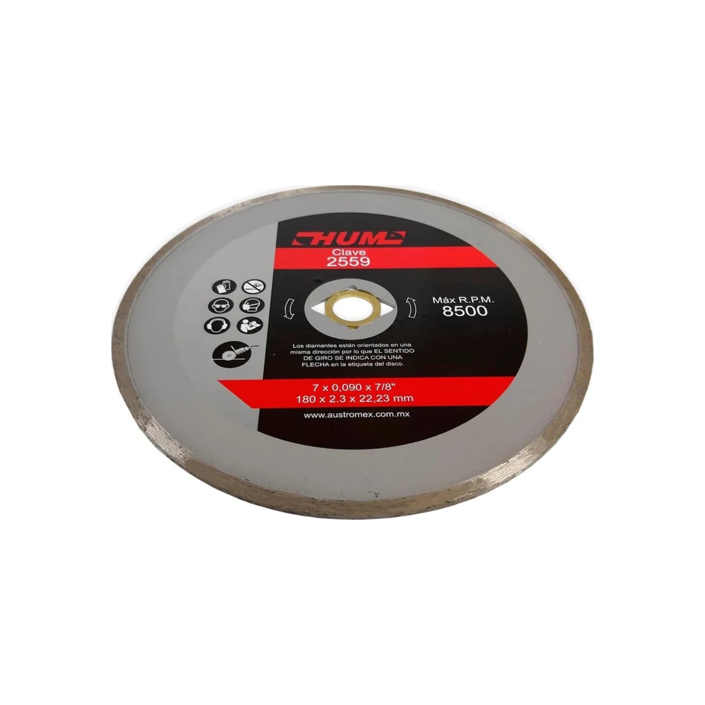 Disco diamantado HUM 2559 de corona continua 7" (180mm) para corte, 8500 RPM