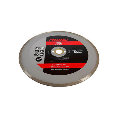 Disco diamantado HUM 2559 de corona continua 7" (180mm) para corte, 8500 RPM