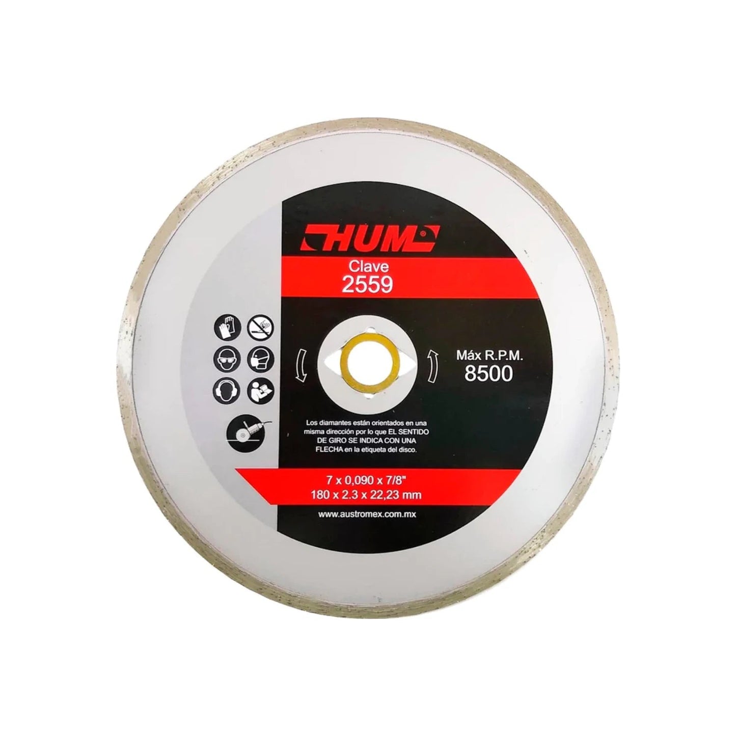 Disco diamantado HUM corona continua 7 pulgadas (180mm) para corte de cerámica y porcelanato a 8500 RPM