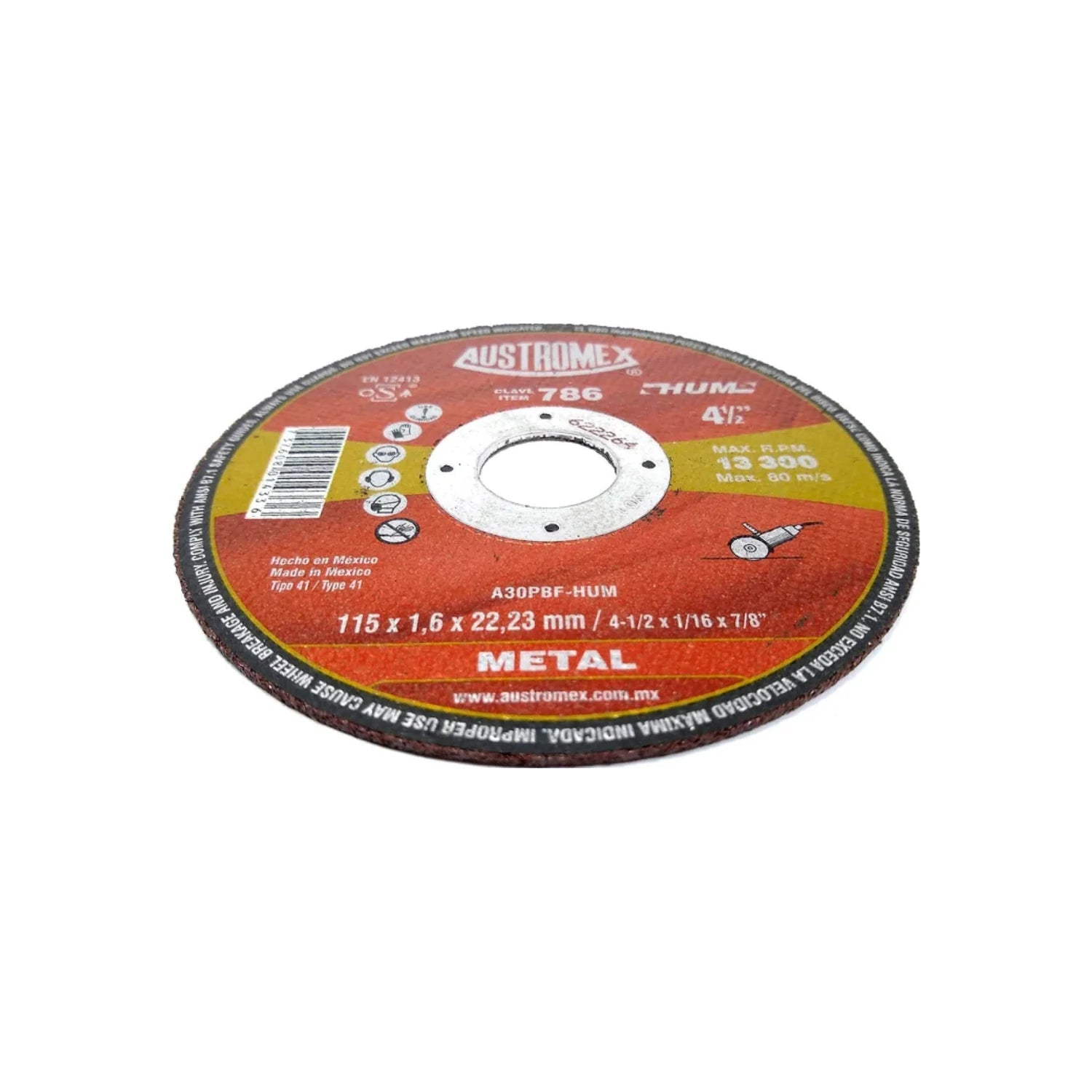 Disco de corte metal Austromex 786 de 4 1/2 x 1/16 pulgadas, para amoladora angular