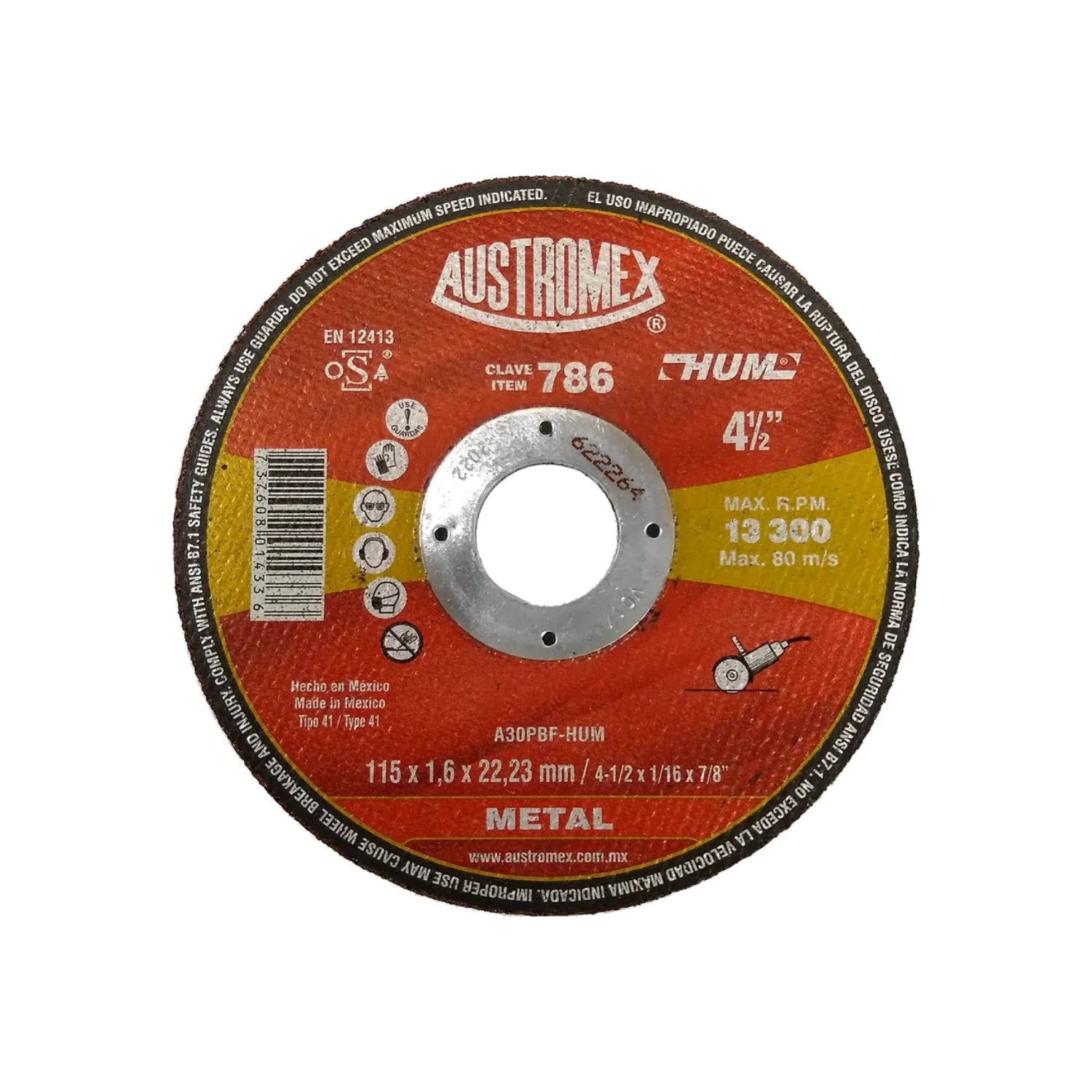 Disco de corte Austromex 786 rojo para metal 4 1/2 pulgadas (115mm) x 1.6mm, 13300 RPM