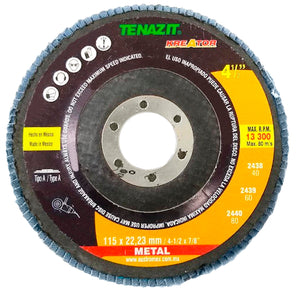 Elaborado con zirconio.,Disco laminado metal.,Diámetro: 4 1/2"(114 mm).,Eje: 7/8"(22.23 mm).,Velocidad 13300 RPM,Grano 80,Línea kreator de alto desempeño para desbaste de cordones, filos y rebabas de acero al carbón e inoxidable.,Desbasta rápido y no quema la superficie de trabajo.,Para trabajar de 0° a 15 ° de inclinación.,Usar guantes y lentes de protección al momento de su uso.