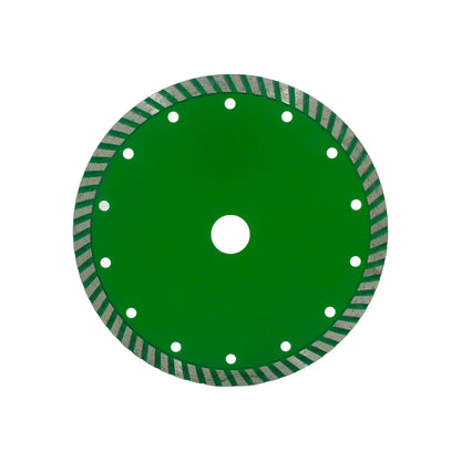 Disco de corte diamante turbo verde para amoladora angular, con ventilación para cortar materiales de construcción.