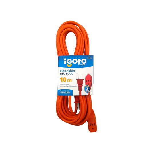 Cable calibre 16 AWG,Extensión de 10m de largo.,Tensión 127 V - corriente 15 A,Cable uso rudo acabado naranja.