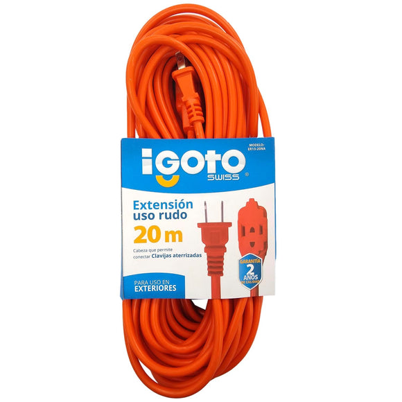 Cable calibre 16 AWG,Extensión de 20m de largo.,Tensión 127 V - corriente 15 A,Cable uso rudo acabado naranja.