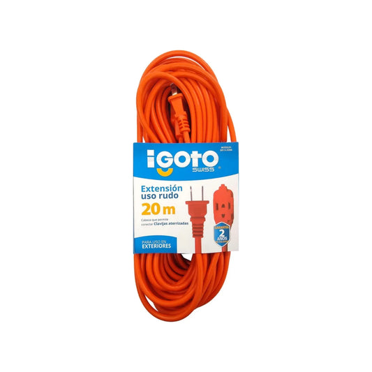 Cable calibre 16 AWG,Extensión de 20m de largo.,Tensión 127 V - corriente 15 A,Cable uso rudo acabado naranja.