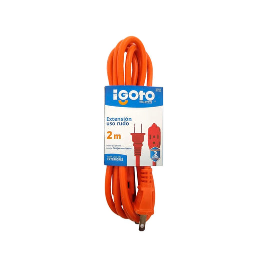Cable calibre 16 AWG,Extensión de 2m de largo.,Tensión 127 V - corriente 15 A,Cable uso rudo acabado naranja.