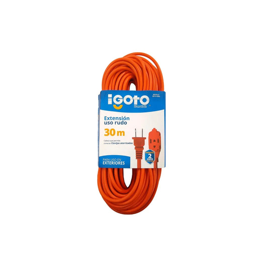 Cable calibre 16 AWG,Extensión de 30 m de largo.,Tensión 127 V ,Corriente 15 A,Cable uso rudo acabado naranja.