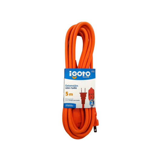 Cable calibre 16 AWG,Extensión de 5 m de largo.,Tensión 127 V,Corriente 15 A,Cable uso rudo acabado naranja.
