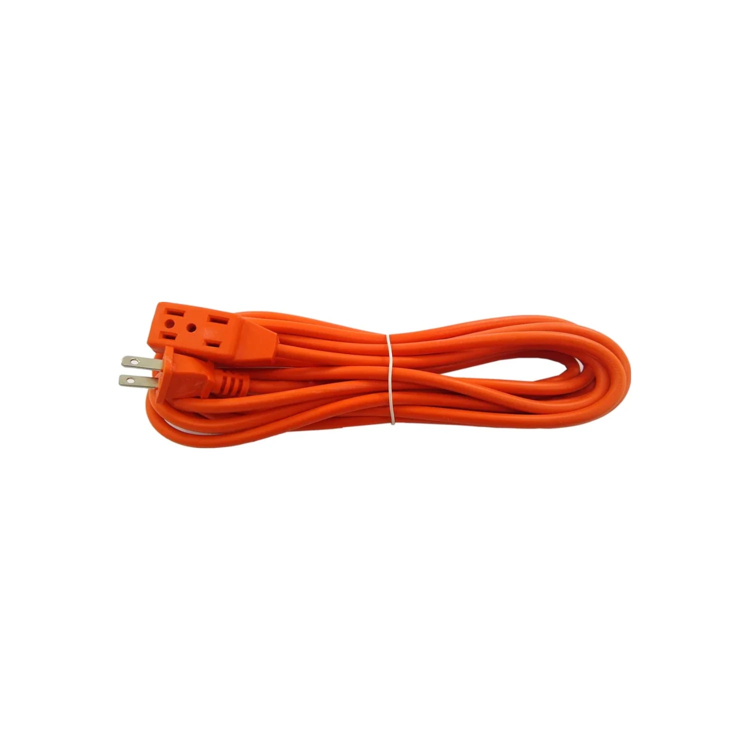 Extensión eléctrica naranja enrollada, con enchufe macho y triple tomacorriente hembra, para herramientas