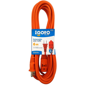 Cable calibre 16 AWG,Extensión de 6 m de largo.,Tensión 127 V,Corriente 15 A,Cable uso rudo acabado naranja.