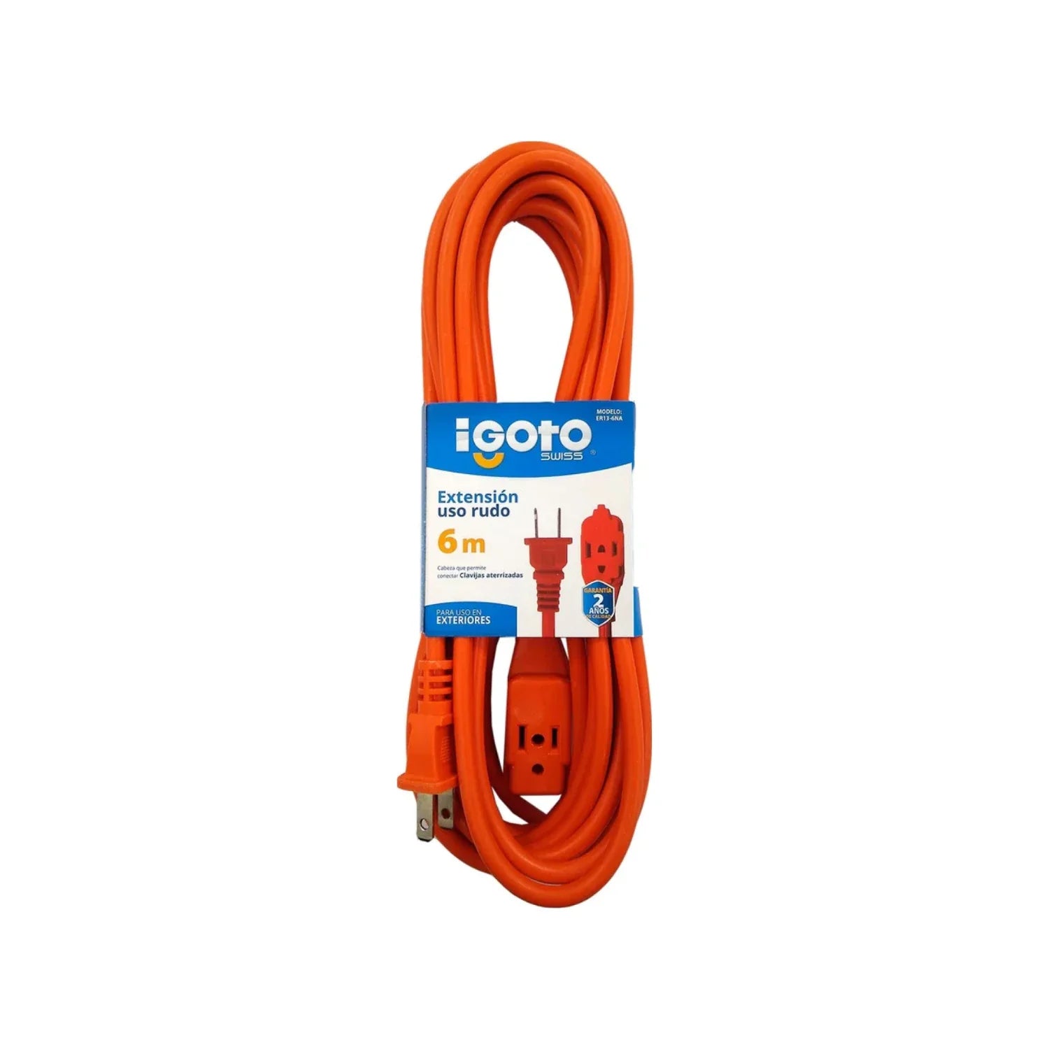 Cable calibre 16 AWG,Extensión de 6 m de largo.,Tensión 127 V,Corriente 15 A,Cable uso rudo acabado naranja.