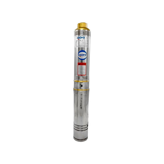 Bomba sumergible tipo bala.,Potencia 1/2 HP,Caudal máximo: 95 litros por minuto.,Altura: 36 metros.,Salida: 1 1/4",nIdeal para extraer agua de pozos.,Acabado en acero inoxidable.,Bomba sumergible tipo bala.,Impulsor metálico.
