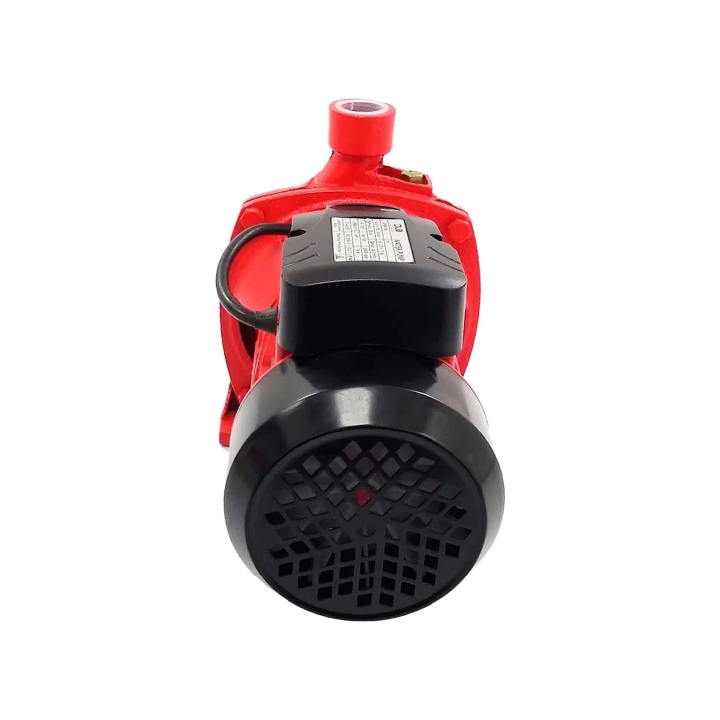 Bomba de agua eléctrica presurizadora compacta, con carcasa roja y motor negro para uso doméstico.