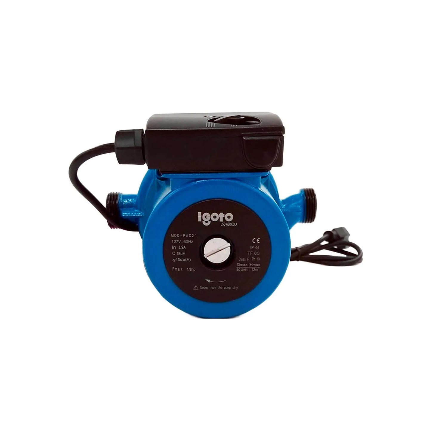 Presurizador de agua Igoto azul 1/3 HP, modelo PAC21, para sistemas domésticos de agua.