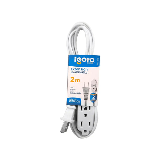 Cable calibre 16 AWG,Extensión de 2 m de largo.,Tensión 127 V - corriente 13 A,Contactos aterrizados.
